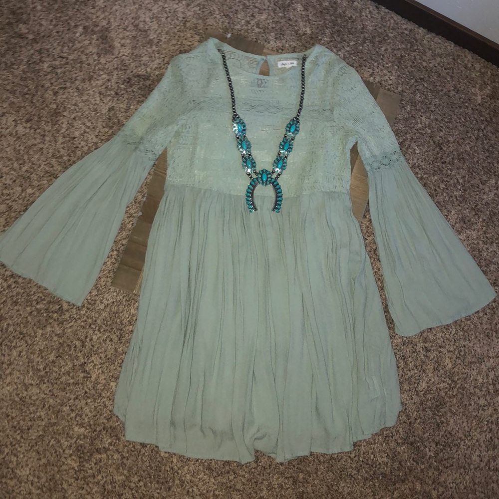 Teal Bell Sleeve Dress